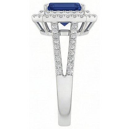 Emerald Ceylon Sapphire Jewelry Natural Earth Mined Diamond Ring White Gold 14K 3 Carats