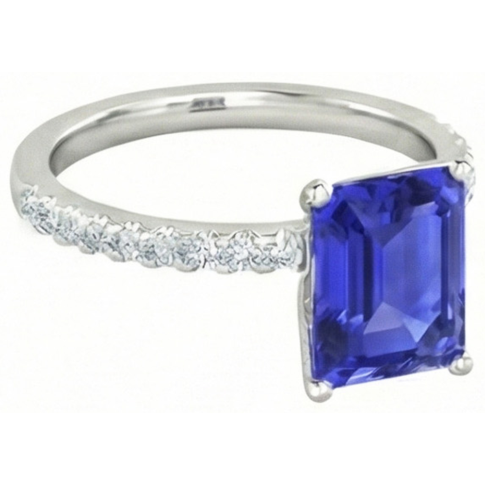 Emerald Cut And Round Cut 2.70 Ct Ceylon Sapphire Natural Earth Mined Diamonds Ring Gold