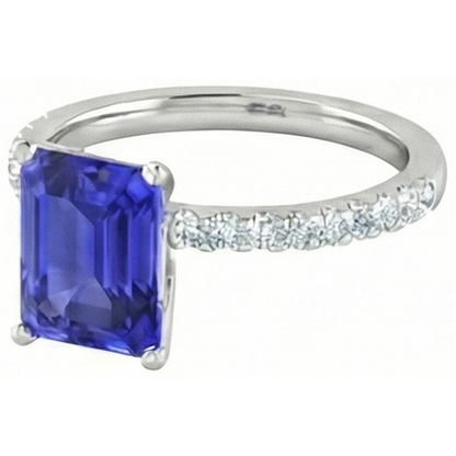 Emerald Cut And Round Cut 2.70 Ct Ceylon Sapphire Natural Earth Mined Diamonds Ring Gold