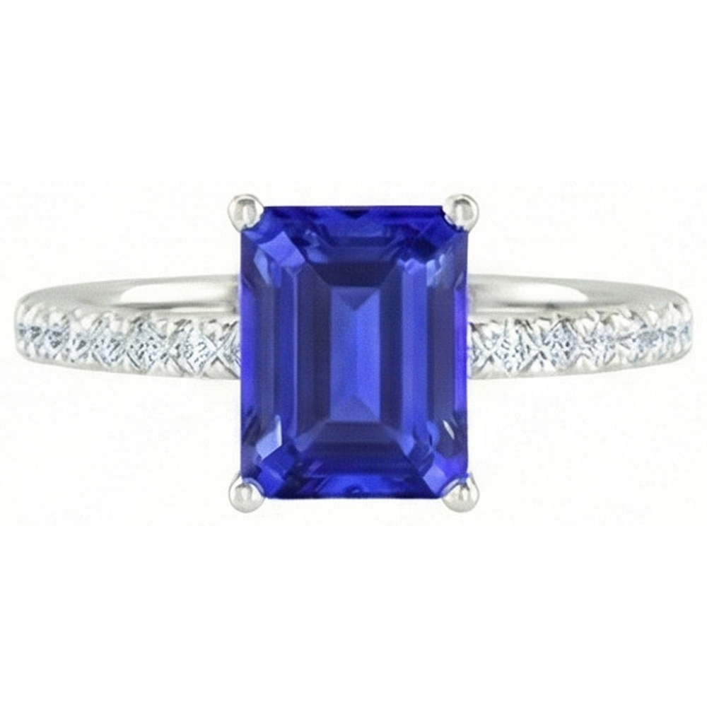 Emerald Cut And Round Cut 2.70 Ct Ceylon Sapphire Natural Earth Mined Diamonds Ring Gold