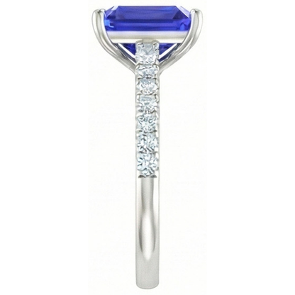 Emerald Cut And Round Cut 2.70 Ct Ceylon Sapphire Natural Earth Mined Diamonds Ring Gold