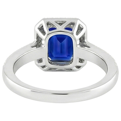 Emerald Cut Blue Sapphire Natural Earth Mined Diamond Engagement Ring 2.20 Carats Gold 14K