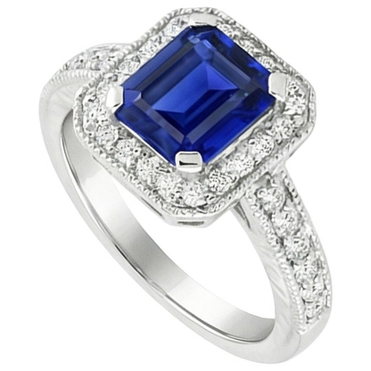 Emerald Cut Blue Sapphire Natural Earth Mined Diamond Engagement Ring 2.20 Carats Gold 14K