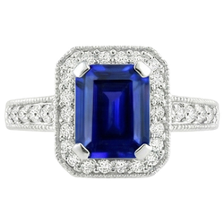 Emerald Cut Blue Sapphire Natural Earth Mined Diamond Engagement Ring 2.20 Carats Gold 14K