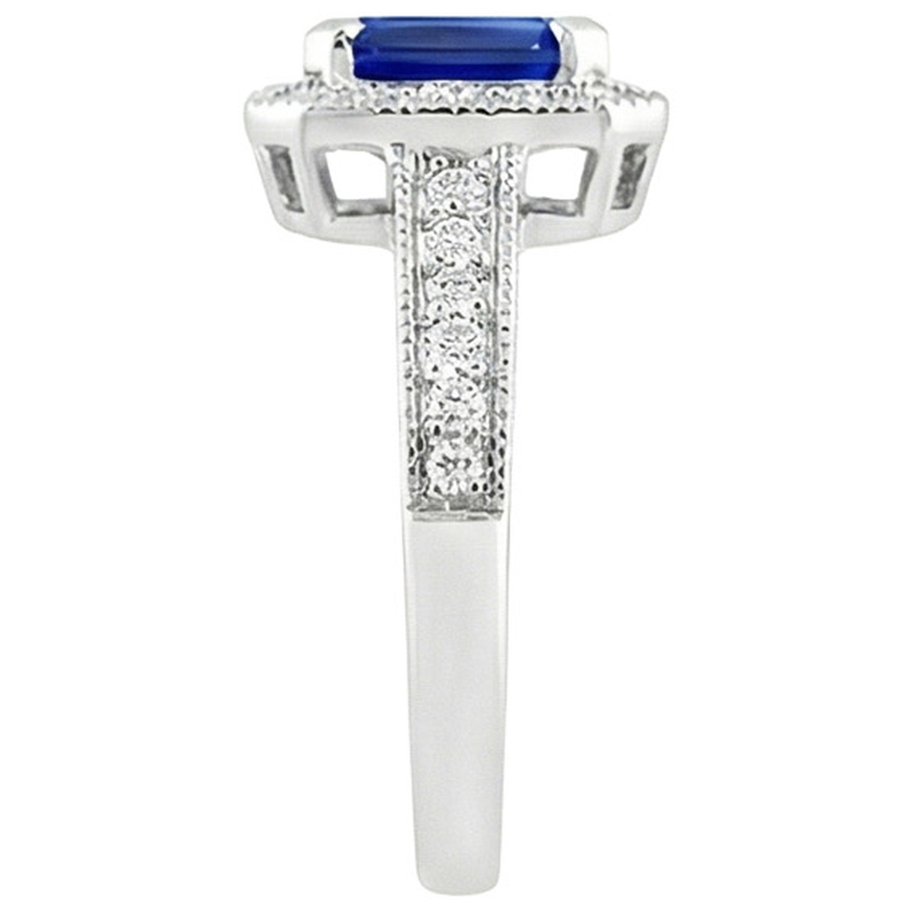 Emerald Cut Blue Sapphire Natural Earth Mined Diamond Engagement Ring 2.20 Carats Gold 14K