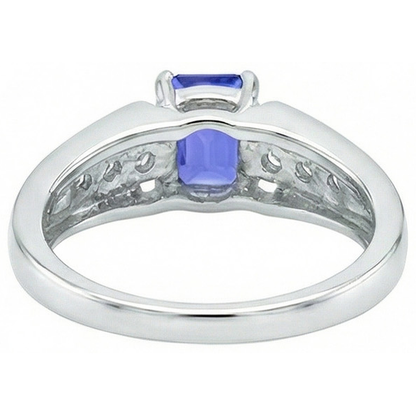 Emerald Cut Ceylon Sapphire With Round Natural Earth Mined Diamonds 1.30 Ct Ring
