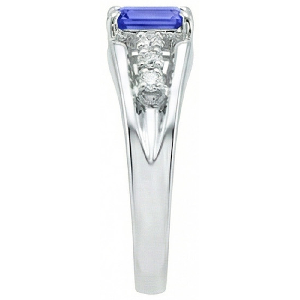 Emerald Cut Ceylon Sapphire With Round Natural Earth Mined Diamonds 1.30 Ct Ring