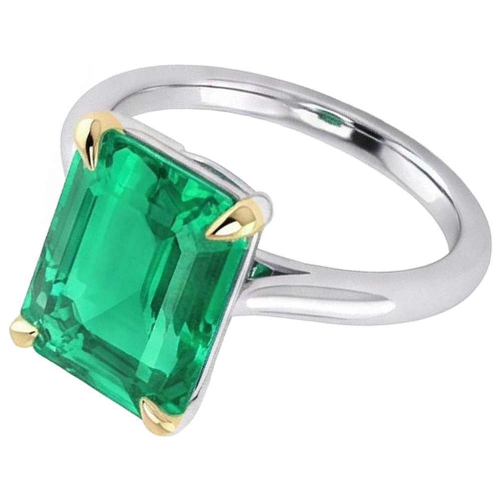 Natural Real ( Not Lab Grown ) Emerald GIA Cut Green Emerald GIA Solitaire Ring