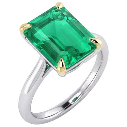 Natural Real ( Not Lab Grown ) Emerald GIA Cut Green Emerald GIA Solitaire Ring