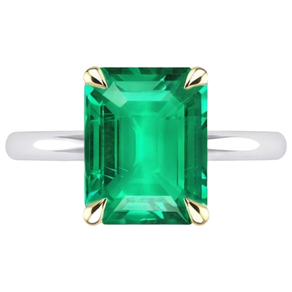 Natural Real ( Not Lab Grown ) Emerald GIA Cut Green Emerald GIA Solitaire Ring