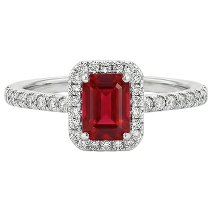 Emerald Cut Red Ruby Natural Earth Mined Diamond 2.30 Carats Anniversary Ring