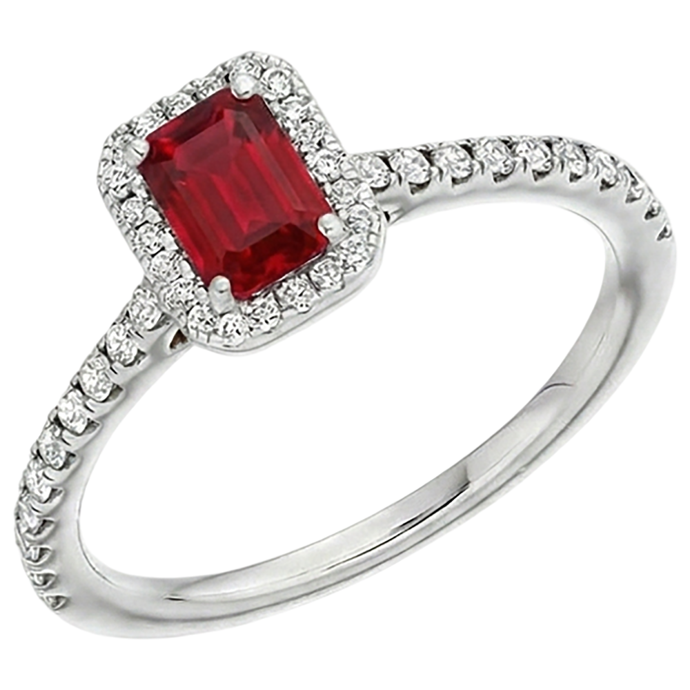 Emerald Cut Red Ruby Natural Earth Mined Diamond 2.30 Carats Anniversary Ring