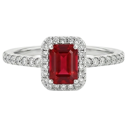 Emerald Cut Ruby Round Natural Earth Mined Diamonds Ring 2.30 Carats 14K White Gold