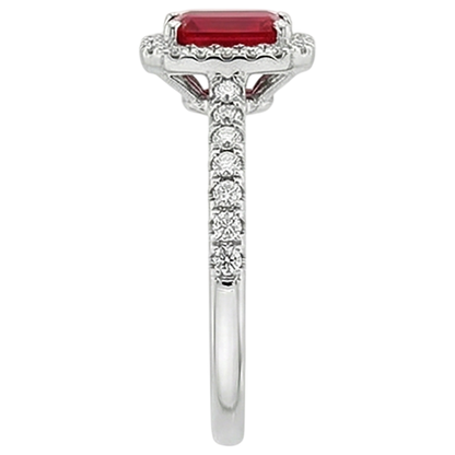 Emerald Cut Ruby Round Natural Earth Mined Diamonds Ring 2.30 Carats 14K White Gold