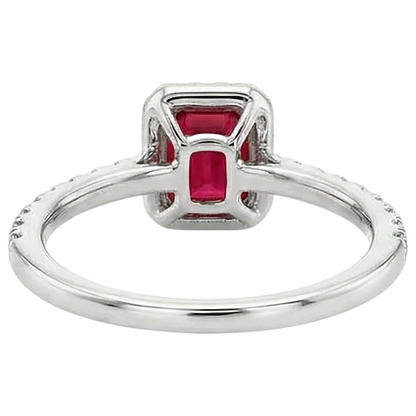 Emerald Cut Ruby Round Natural Earth Mined Diamonds Ring 2.30 Carats 14K White Gold
