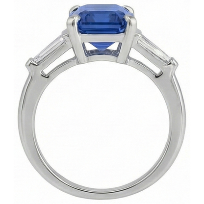 Emerald Cut Sapphire Gem Ring With Baguette Natural Earth Mined Diamonds