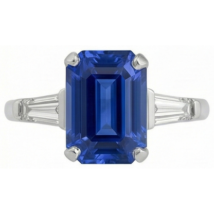 Emerald Cut Sapphire Gem Ring With Baguette Natural Earth Mined Diamonds