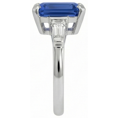Emerald Cut Sapphire Gem Ring With Baguette Natural Earth Mined Diamonds