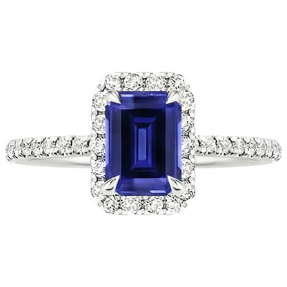 Emerald Cut Sapphire Natural Earth Mined Diamond Engagement Ring