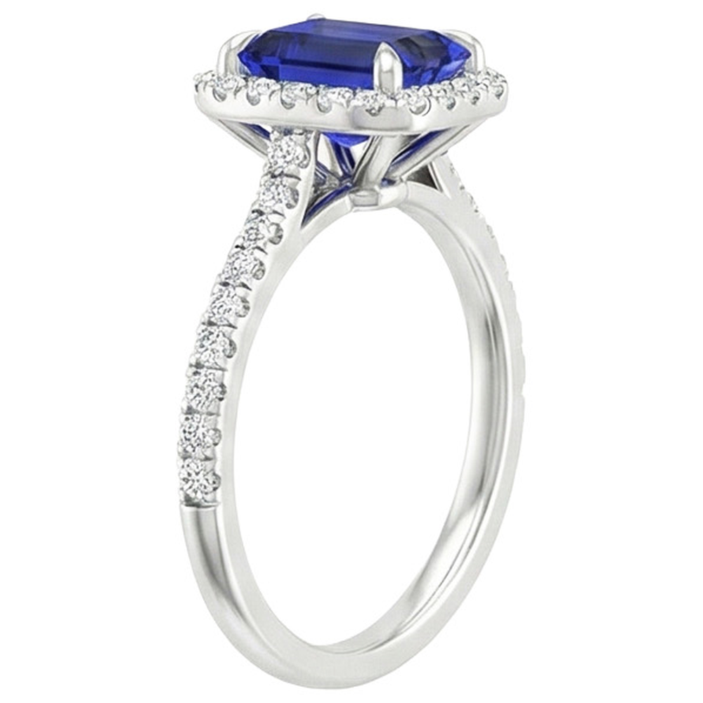 Emerald Cut Sapphire Natural Earth Mined Diamond Engagement Ring