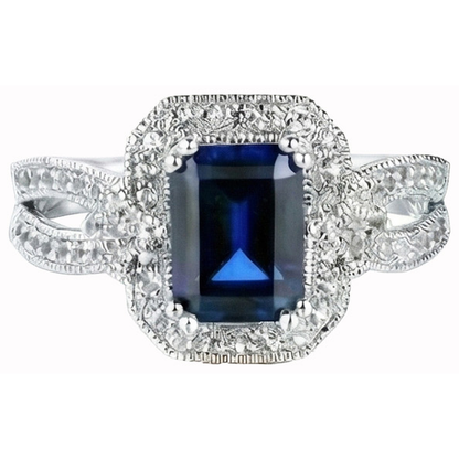 Emerald Cut Sri Lanka Sapphire Natural Earth Mined Diamond Ring White Gold 14K 3.5 Ct.