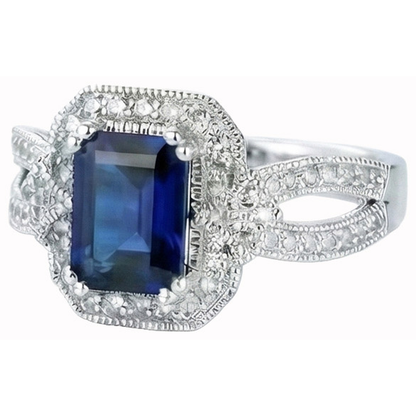 Emerald Cut Sri Lanka Sapphire Natural Earth Mined Diamond Ring White Gold 14K 3.5 Ct.