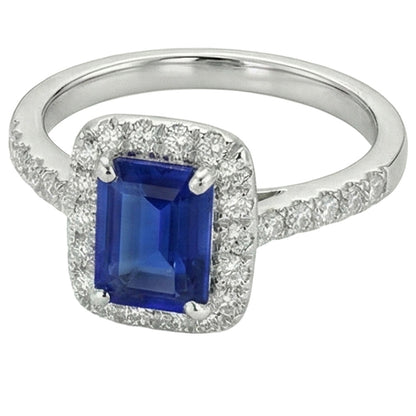 Emerald Cut Sri Lanka Sapphire Natural Earth Mined Diamonds Ring 3 Ct White Gold 14K