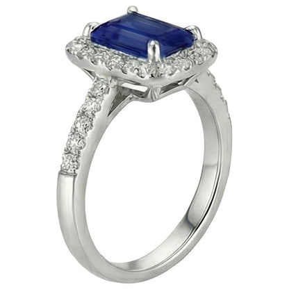 Emerald Cut Sri Lanka Sapphire Natural Earth Mined Diamonds Ring 3 Ct White Gold 14K