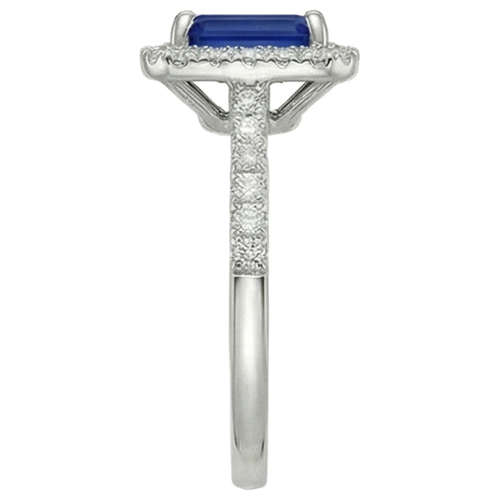 Emerald Cut Sri Lanka Sapphire Natural Earth Mined Diamonds Ring 3 Ct White Gold 14K
