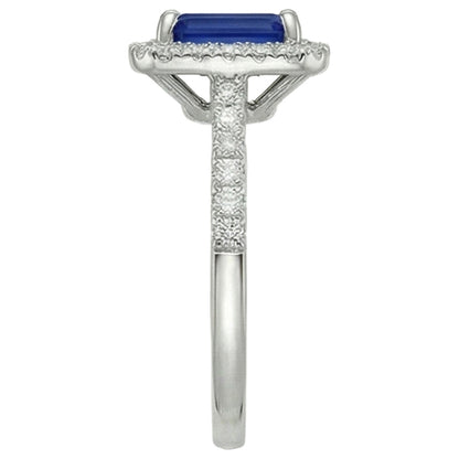 Emerald Cut Sri Lanka Sapphire Natural Earth Mined Diamonds Ring 3 Ct White Gold 14K