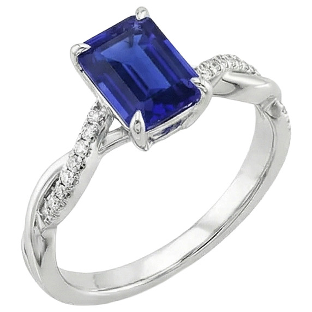 Natural Real ( Not Lab Grown )  Emerald Cut Twist Shank Sapphire Ring