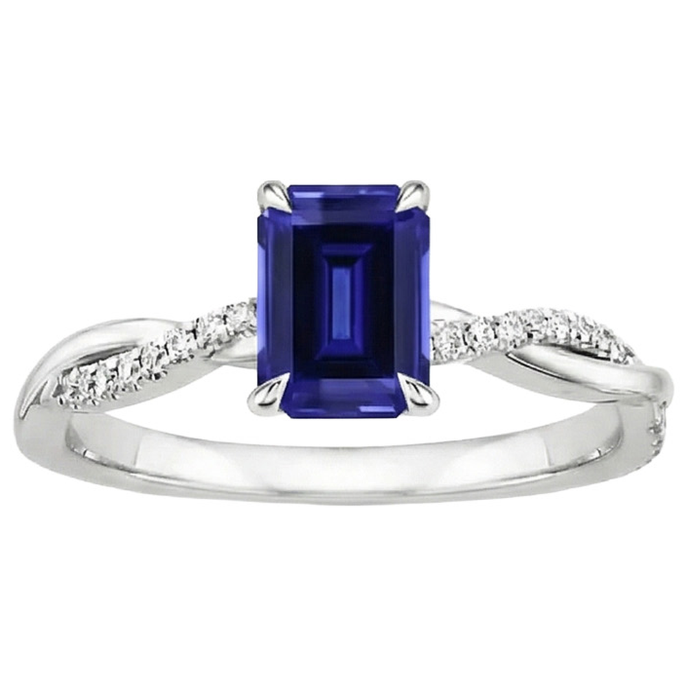 Natural Real ( Not Lab Grown )  Emerald Cut Twist Shank Sapphire Ring