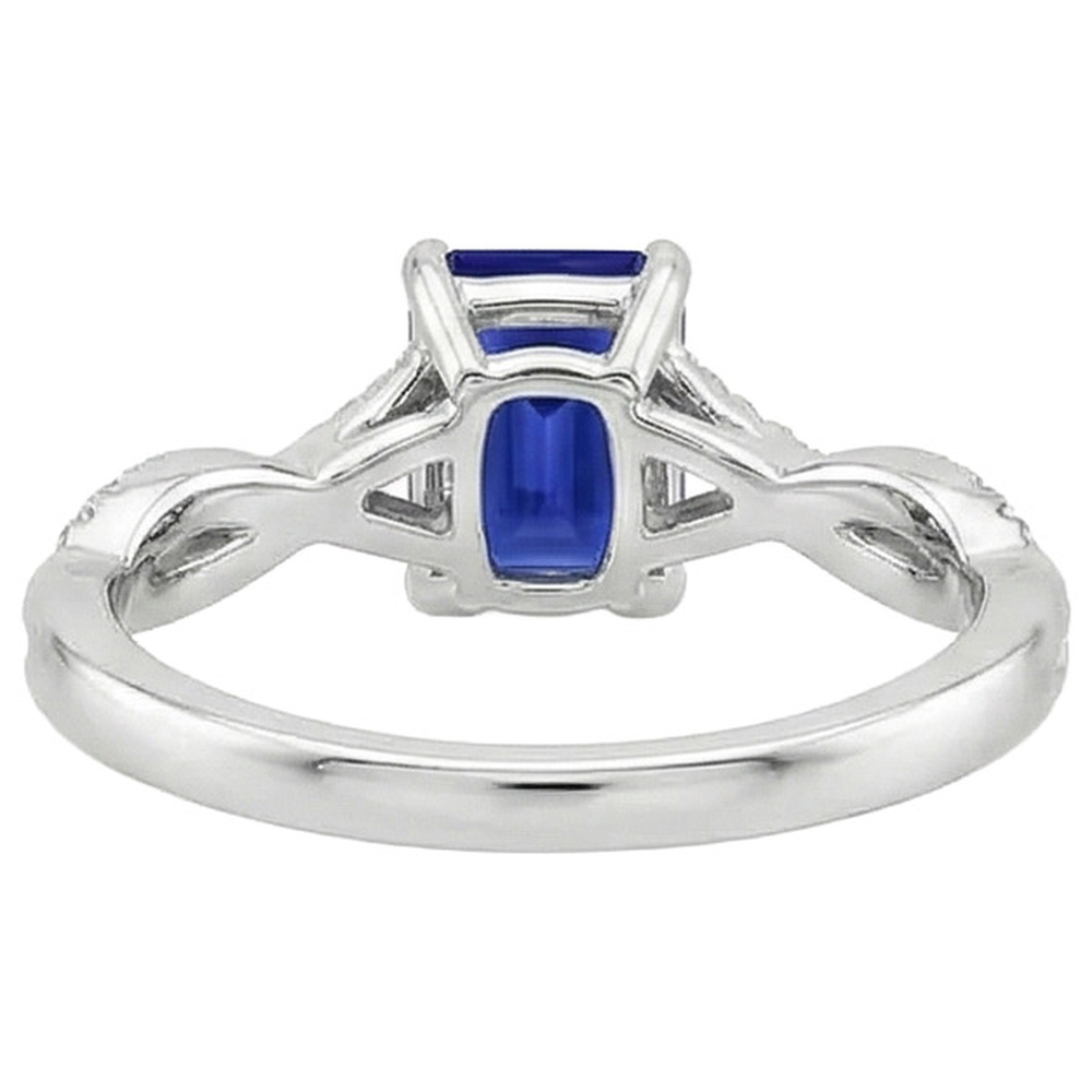 Natural Real ( Not Lab Grown )  Emerald Cut Twist Shank Sapphire Ring