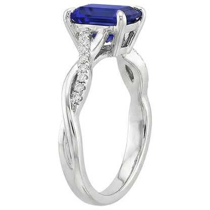 Natural Real ( Not Lab Grown )  Emerald Cut Twist Shank Sapphire Ring