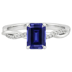 Natural Real ( Not Lab Grown )  Emerald Cut Twist Shank Sapphire Ring