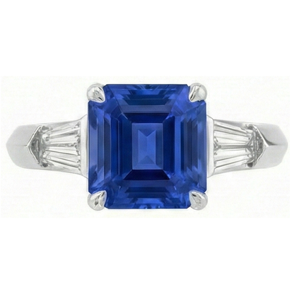 Emerald Gemstone Ring Ceylon Sapphire 6 Carat Tapered Baguette Natural Earth Mined Diamond