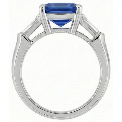 Emerald Gemstone Ring Ceylon Sapphire 6 Carat Tapered Baguette Natural Earth Mined Diamond