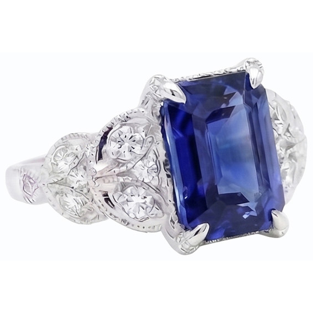 Emerald Gemstone Ring Ceylon Sapphire Leaf Style Natural Earth Mined Diamonds 3.50 Carats