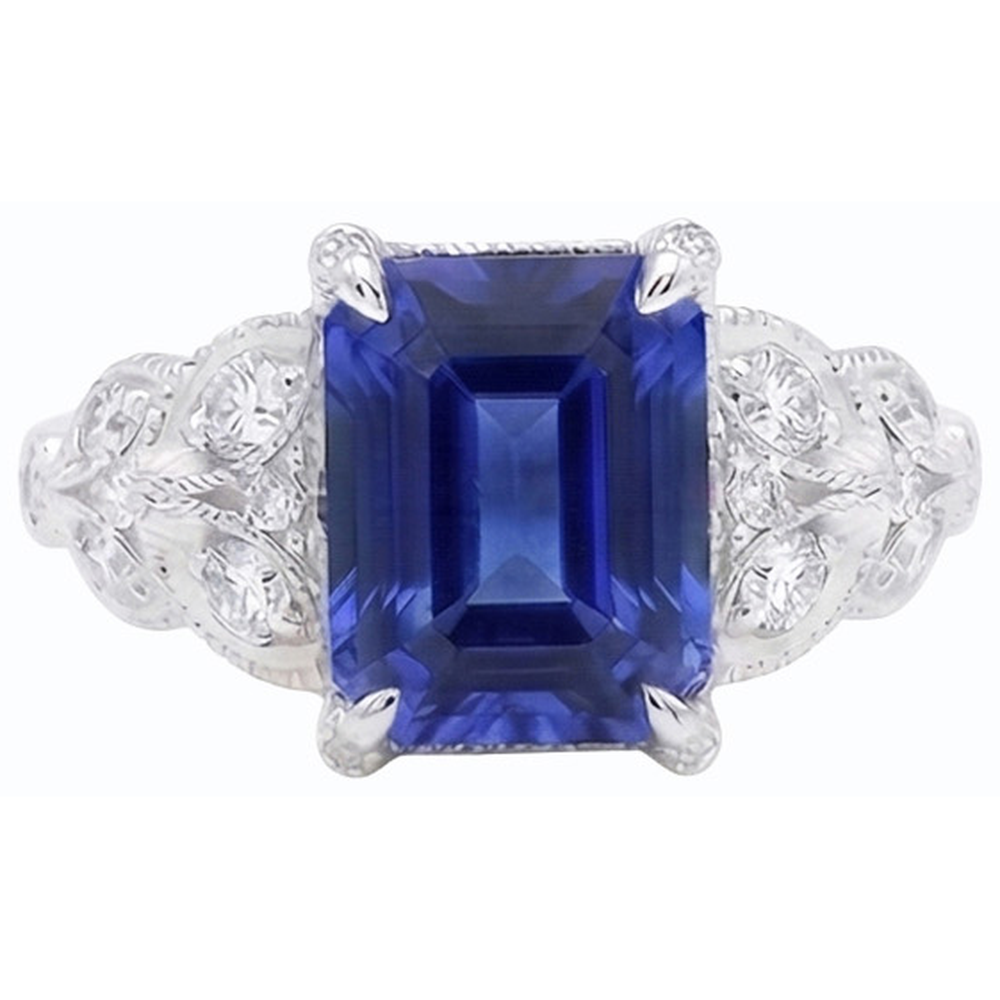 Emerald Gemstone Ring Ceylon Sapphire Leaf Style Natural Earth Mined Diamonds 3.50 Carats