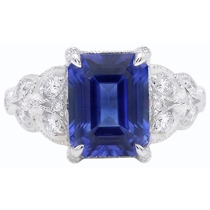 Emerald Gemstone Ring Ceylon Sapphire Leaf Style Natural Earth Mined Diamonds 3.50 Carats