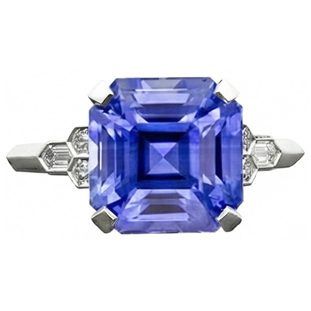 IGI CERTIFIED Emerald Gemstone Sapphire Ring 6.50 Carats Tapered Baguette Accents
