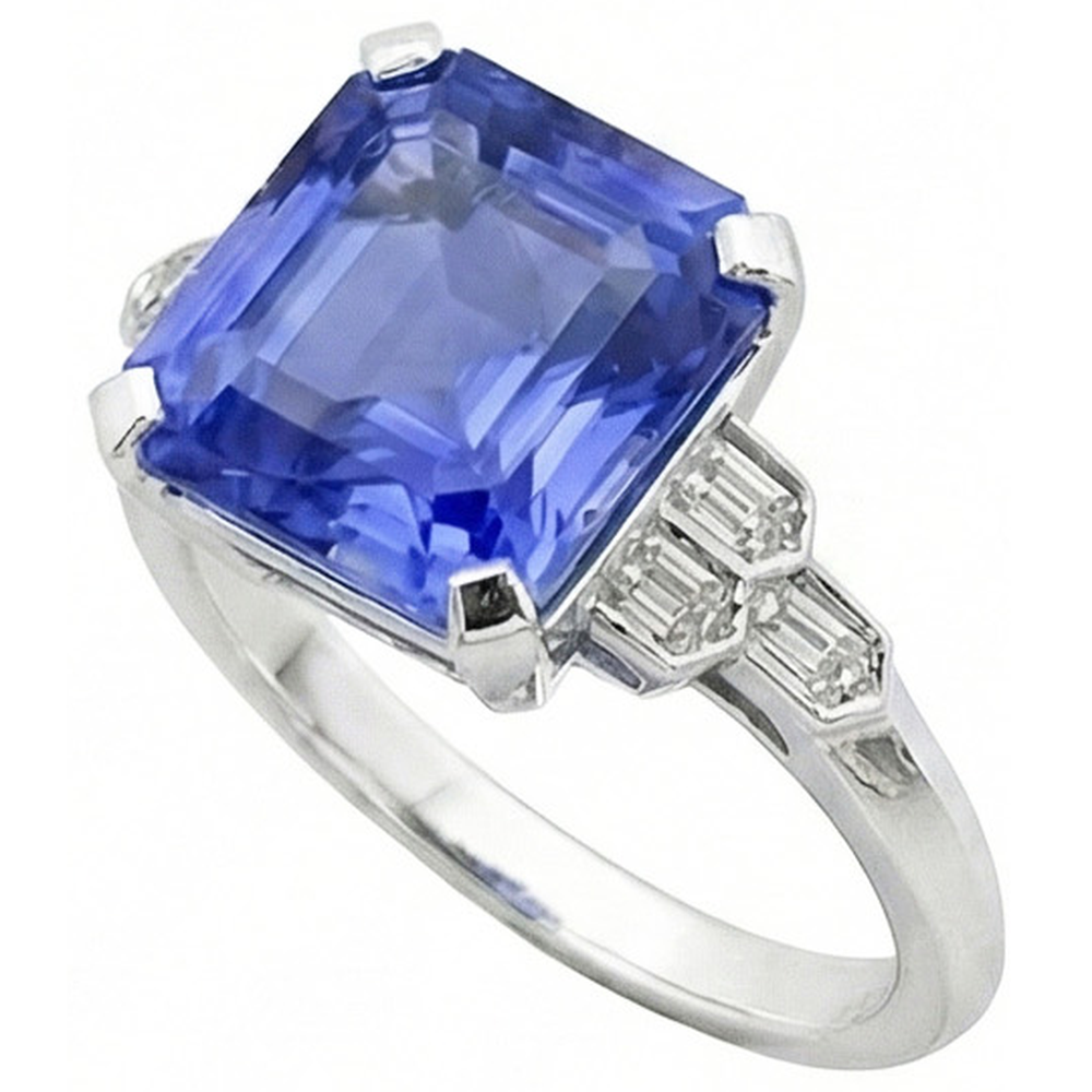 IGI CERTIFIED Emerald Gemstone Sapphire Ring 6.50 Carats Tapered Baguette Accents