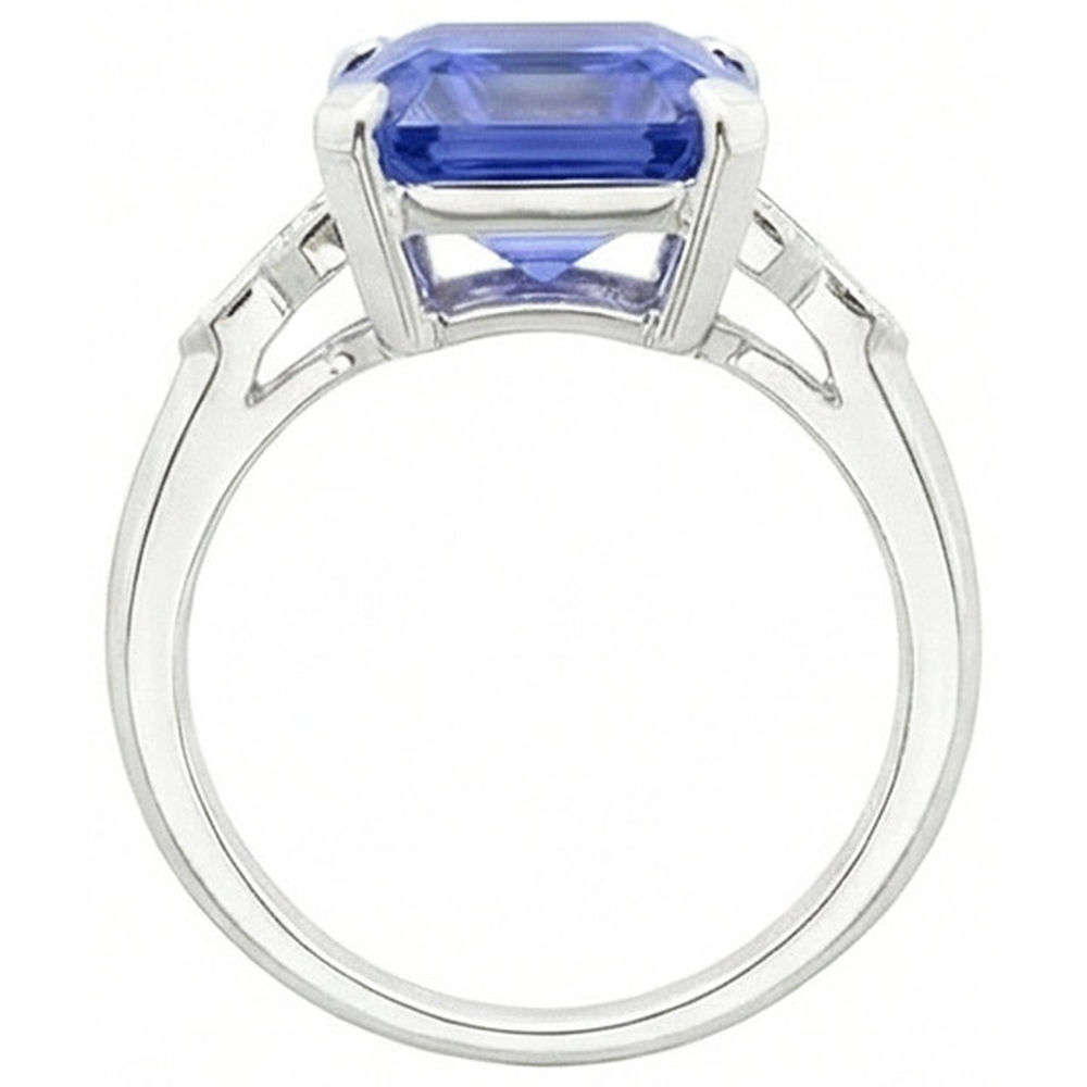 IGI CERTIFIED Emerald Gemstone Sapphire Ring 6.50 Carats Tapered Baguette Accents