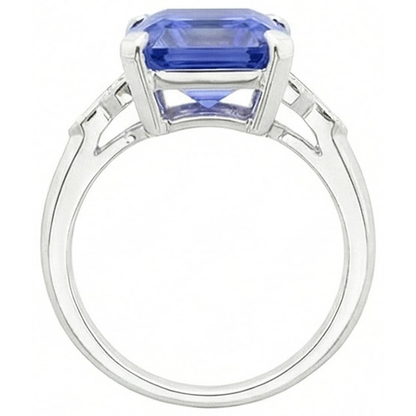 IGI CERTIFIED Emerald Gemstone Sapphire Ring 6.50 Carats Tapered Baguette Accents
