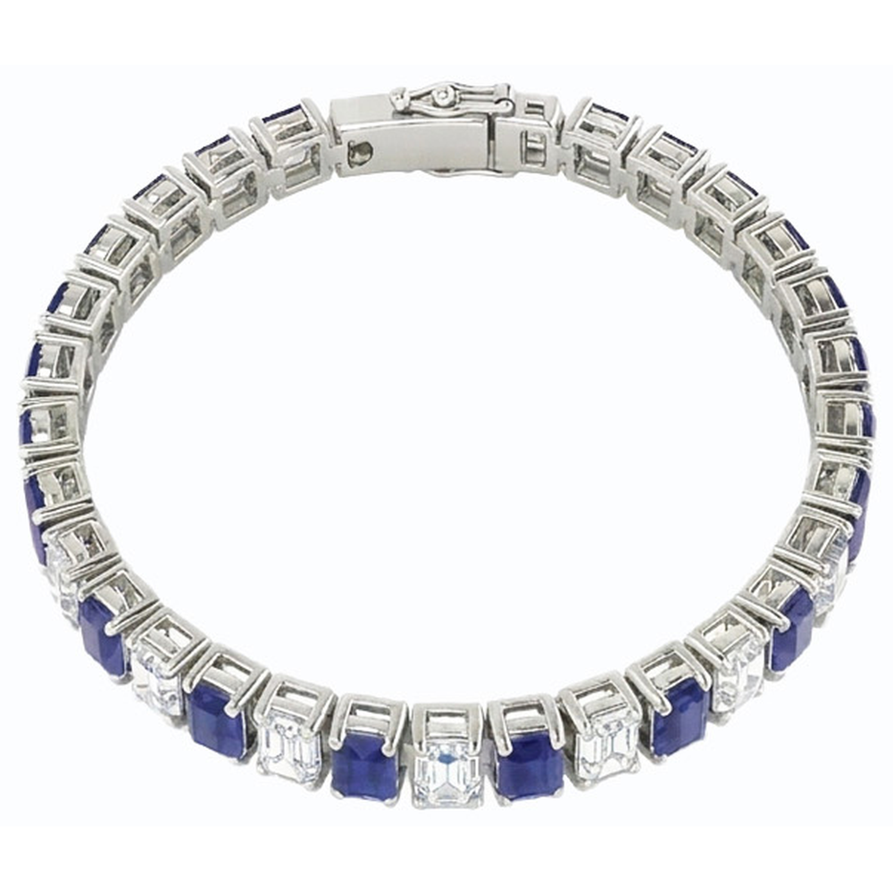 Emerald IGI CERTIFIED Diamond Ceylon Color Sapphire Tennis Bracelet Prong Set
