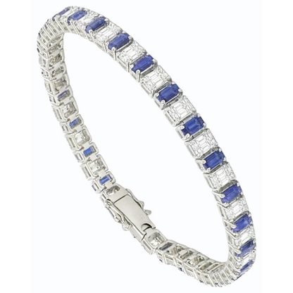 Emerald IGI CERTIFIED Diamond Ceylon Color Sapphire Tennis Bracelet Prong Set
