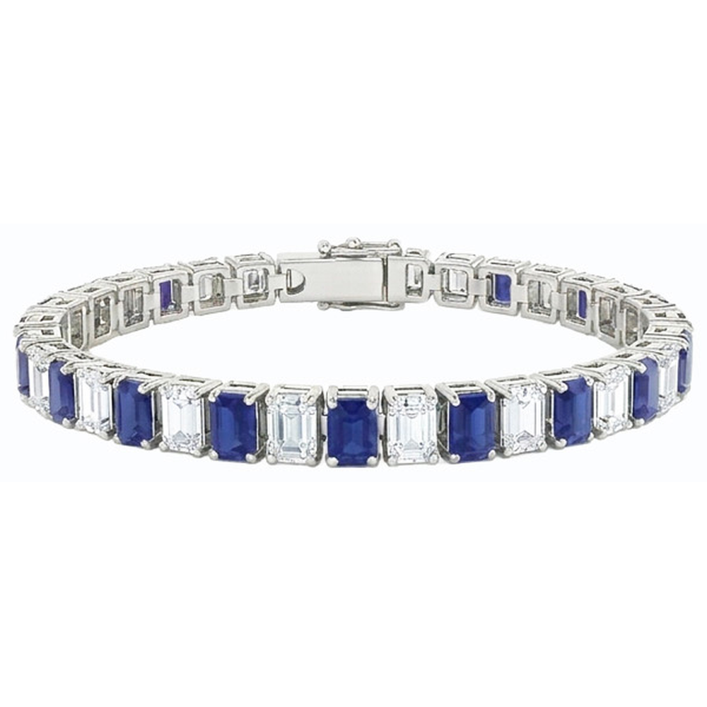 Emerald IGI CERTIFIED Diamond Ceylon Color Sapphire Tennis Bracelet Prong Set