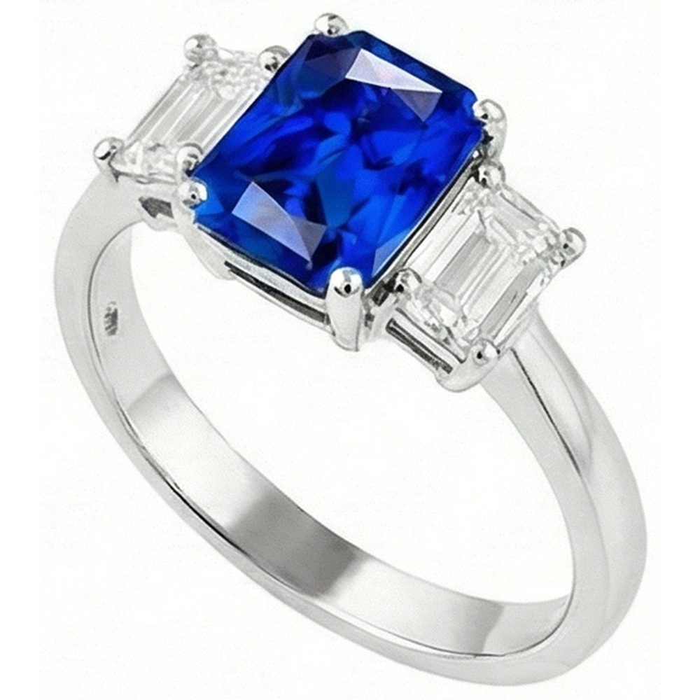Emerald Natural Earth Mined Diamond 3 Stone Sapphire Anniversary Ring 2.50 Carats Gold 14K