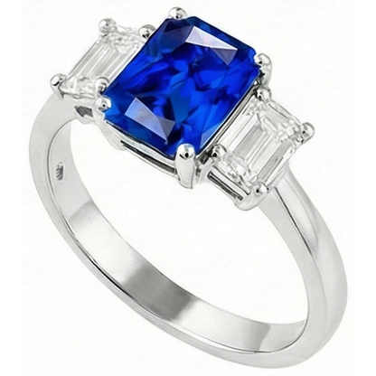 Emerald Natural Earth Mined Diamond 3 Stone Sapphire Anniversary Ring 2.50 Carats Gold 14K