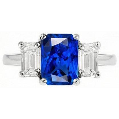 Emerald Natural Earth Mined Diamond 3 Stone Sapphire Anniversary Ring 2.50 Carats Gold 14K
